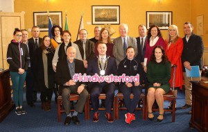 Pictured is Mayor of Wateford Metropolitan District, Cllr. Eamonn Murphy with Cllr.'s Joe Conway and Jim Griffin and guests officially launching the KindWaterford Project.Photo: John Power